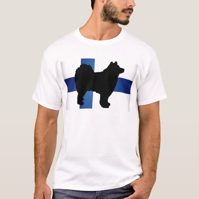 Camiseta bandeira finlandesa da silhueta do lapphund (Frente)