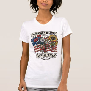 Camiseta Bandeira Floral American Beauty Patriótica