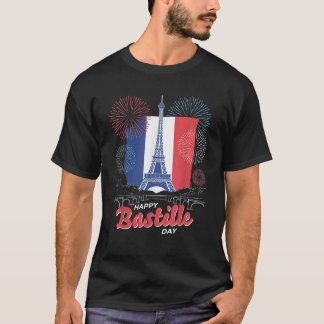 Camiseta Bandeira França Paris 14 de julho Fogos de Artifíc