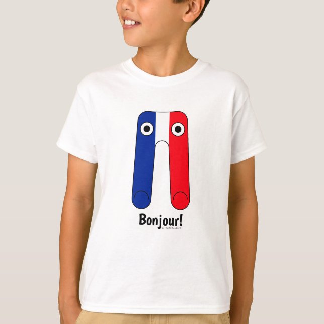 Camiseta Bandeira francesa Blue Red Bonjour! (Frente)