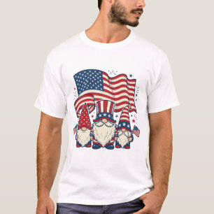 Camiseta Bandeira Gnome Patriota Design de Gravura Vintage_