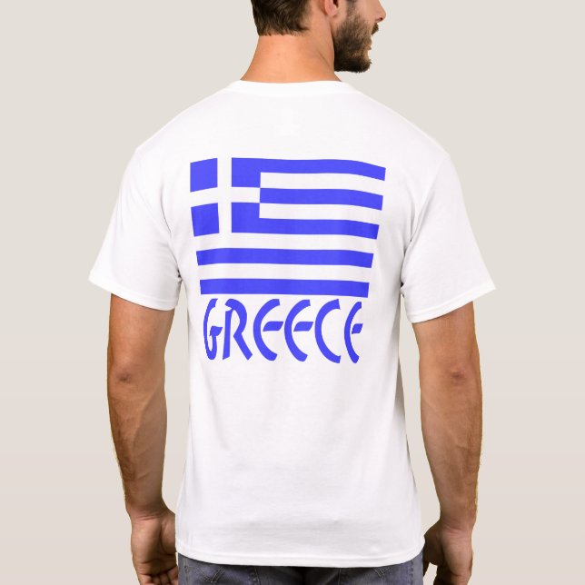 Camiseta Bandeira Grega com a Palavra Grécia Abaixo em Text (Verso)