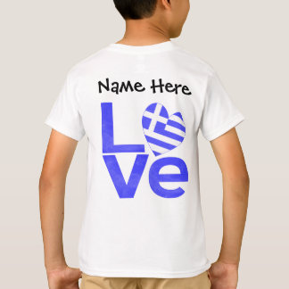 Camiseta Bandeira Grega Coração Azul AMOR com Seu Nome