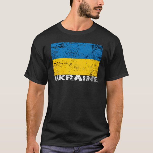 Camiseta Bandeira Grunge da Ucrânia (Frente)