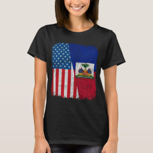 Camiseta Bandeira Haitiano Americano Metade EUA Haiti Raiz