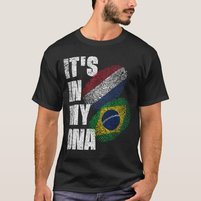 Camiseta Bandeira Herança Do DNA Misturado Brasileiro E Hol (Frente)