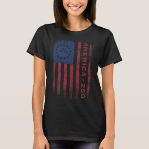 Camiseta Bandeira Histórica Vintage dos EUA 250 Anos Améric