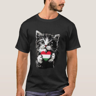 Camiseta Bandeira Húngara Gato Fofo Coração Orgulho Húngaro