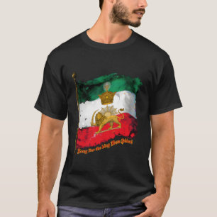 Camiseta Bandeira Irã Com Pahlavi Crown Sun E Lion