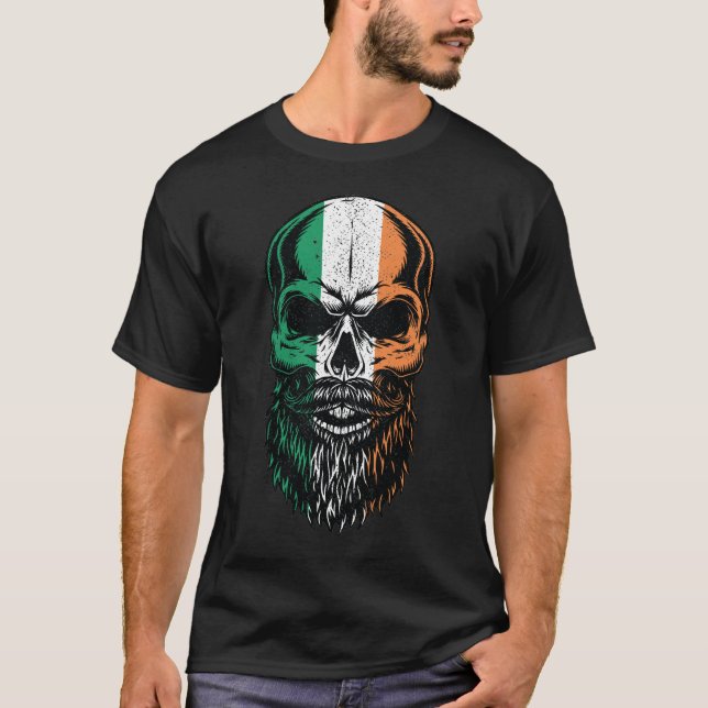 Camiseta Bandeira irlandesa com bordo Cabeça de Caveira Dia (Frente)