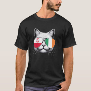 Camiseta Bandeira Irlandesa Polonesa Gato Engraçado Polônia