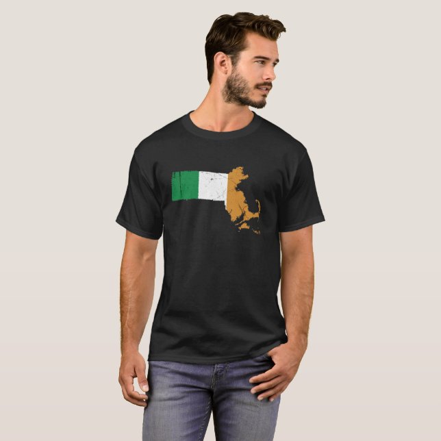 Camiseta Bandeira irlandesa sobre Massachusetts (Frente Completa)