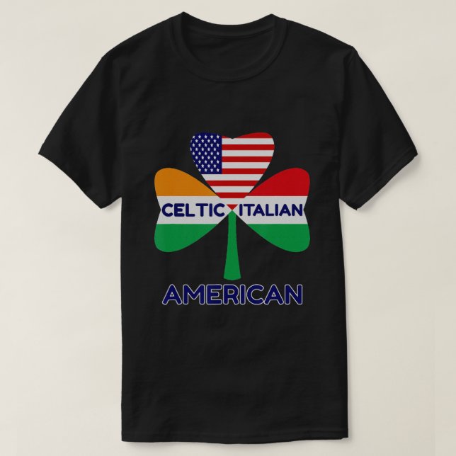 Camiseta Bandeira Italiana Irlandesa Americana E Shamrock C (Frente do Design)