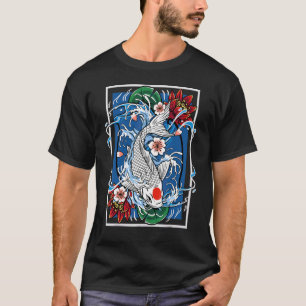 Camiseta Bandeira Japonesa Peixe Koi Flor de Cerejeira Esté