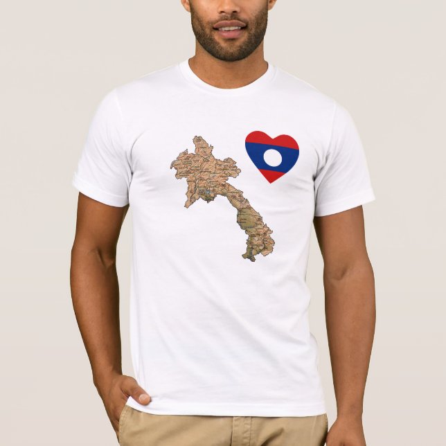 Camiseta Bandeira Laos Heart and Map T-Shirt (Frente)