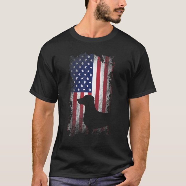 Camiseta Bandeira Legal Patriótica Dachshund Americana (Frente)