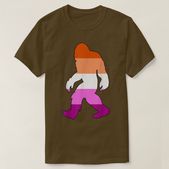 Camiseta Bandeira Lésbica Bigfoot Sasquatch LGBTQ Ally T- (Frente do Design)