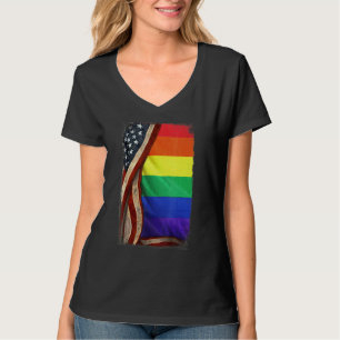 Camiseta Bandeira Lgbt Atrás da Bandeira Americana Orgulho