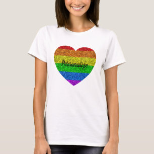 Camiseta Bandeira LGBT faíscas vibrantes coração amor Perso