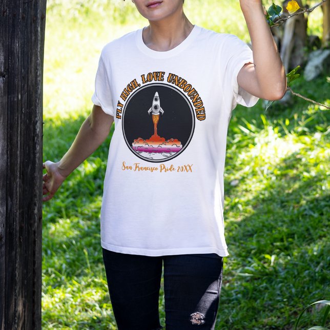 Camiseta Bandeira LGBTQ Lésbica, Voo Alto, Amor Sem Limites (Criador carregado)