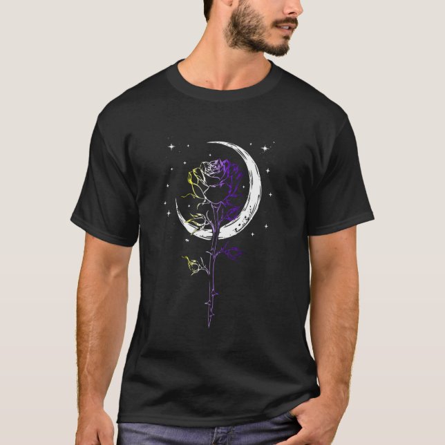 Camiseta Bandeira LGBTQ Não Binária Lua Crescente Rosa Míst (Frente)