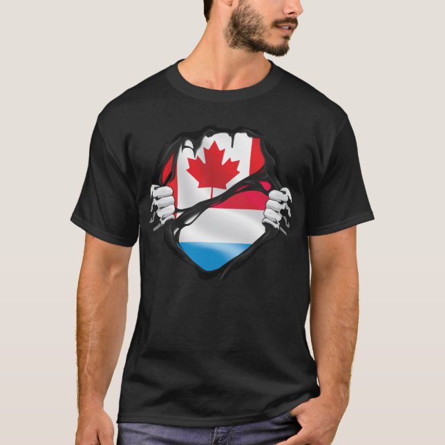Camiseta Bandeira Luxemburguesa Canadense Mãos Rasgar Raíze (Frente)