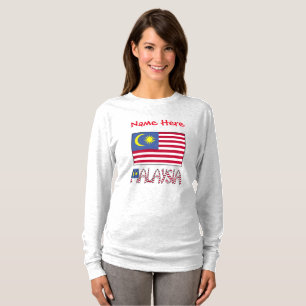 Camiseta Bandeira Malaia Malaia Vermelha Personalização Mul