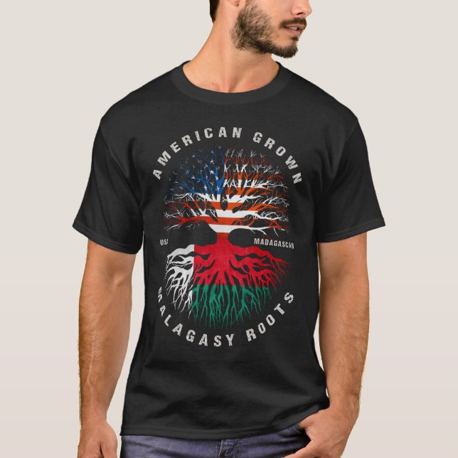 Camiseta Bandeira Malgaxe Americana Cresce em Madagáscar (Frente)
