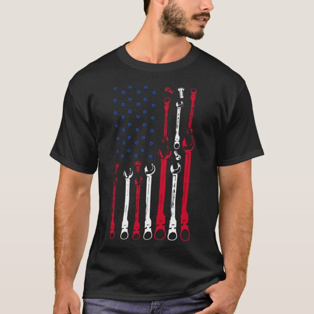 Camiseta Bandeira Mecânica 4 De Julho Mecânica Patriótica E (Frente)
