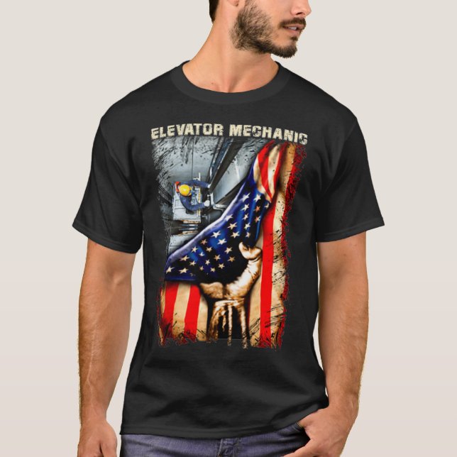 Camiseta Bandeira Mecânica Americana do Elevador (Frente)