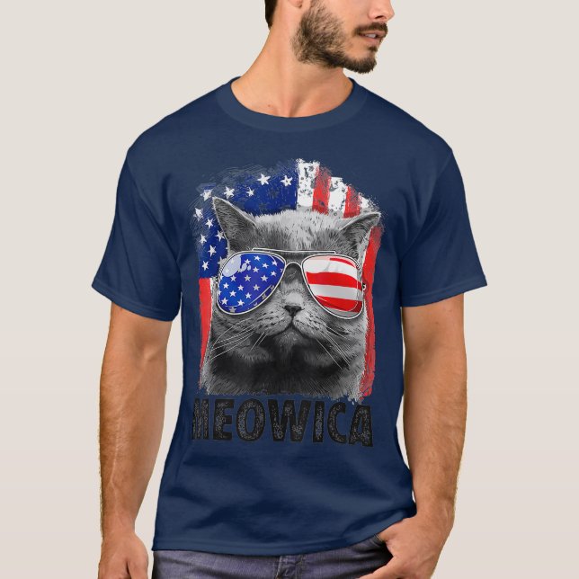 Camiseta Bandeira Meowica Merica Men USA (Frente)
