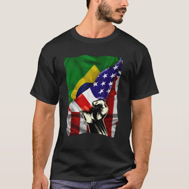 Camiseta Bandeira Metade Americana ROOTS USA Bandeira Brasi (Frente)