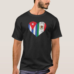 Camiseta Bandeira Mexicana Cubana Coração Amor Cuba México