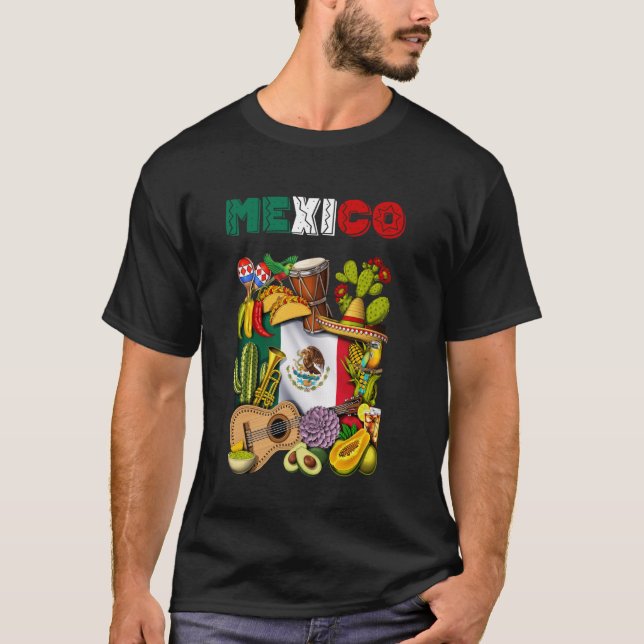 Camiseta Bandeira mexicana Tacos Cactus Cinco de Mayo Fiest (Frente)
