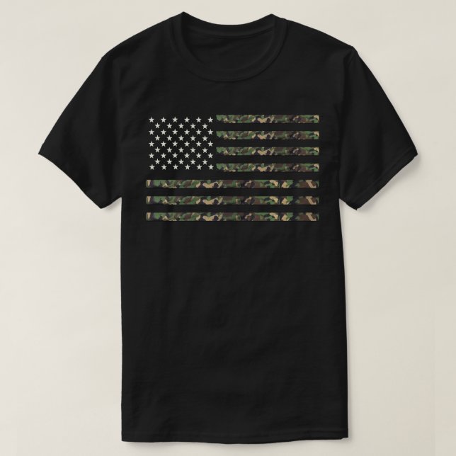 Camiseta Bandeira Militar de Camo dos EUA (Frente do Design)