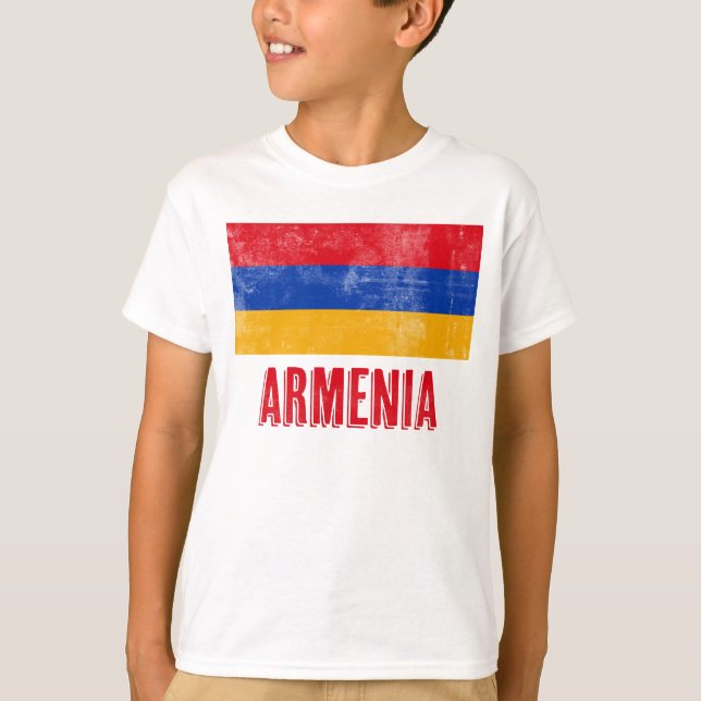 Camiseta Bandeira Nacional da Armênia (Grunge Look) (Frente)