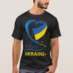 Camiseta Bandeira Nacional da Ucrânia Kyiv Emblema do Coraç