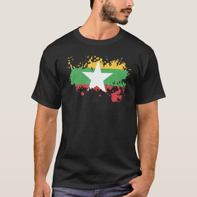 Camiseta Bandeira Nacional de Myanmar souvenir para mulhere (Frente)