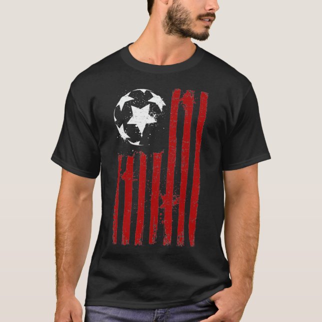 Camiseta Bandeira Nacional dos EUA com bola de futebol desg (Frente)