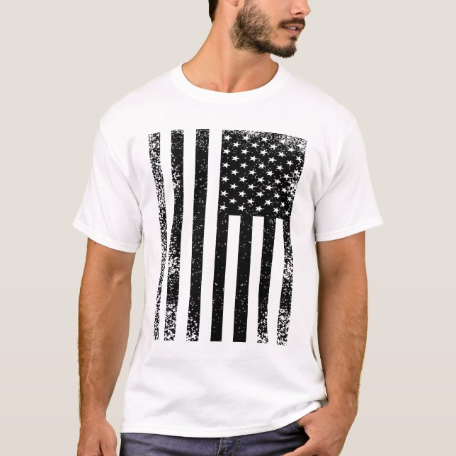 Camiseta Bandeira Negra e Branca Americana (Frente)