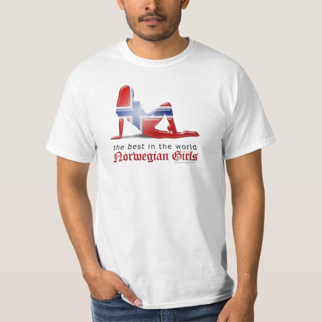 Camiseta Bandeira norueguesa da silhueta da menina (Frente)