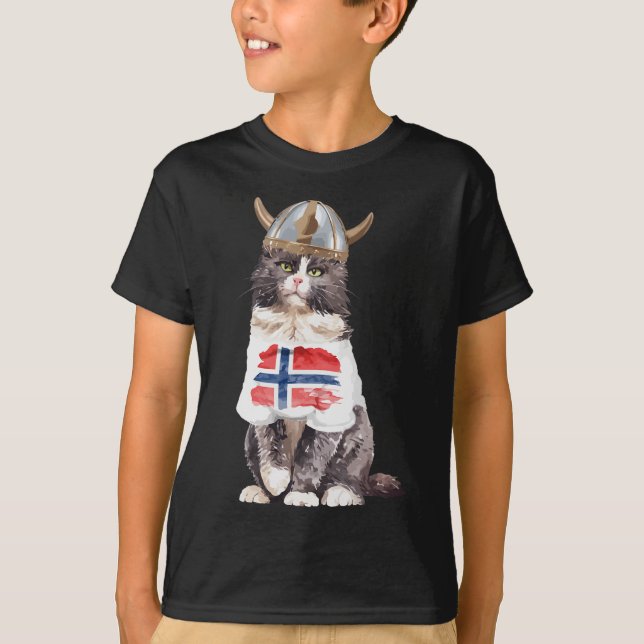 Camiseta Bandeira Norueguesa de Gato da Noruega (Frente)