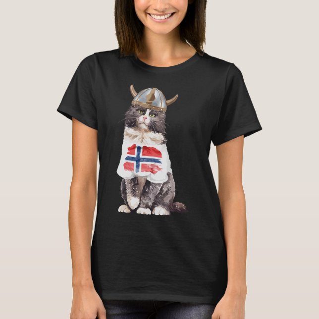 Camiseta Bandeira Norueguesa de Gato da Noruega (Frente)