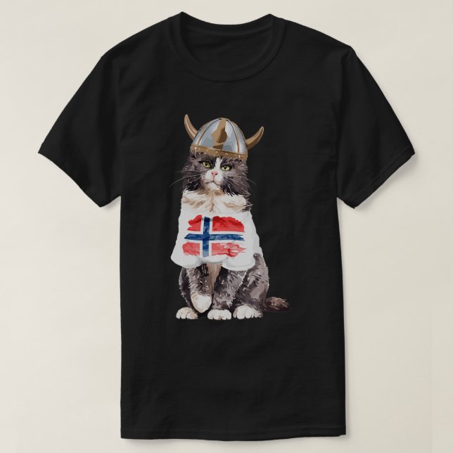 Camiseta Bandeira Norueguesa de Gato da Noruega (Frente do Design)