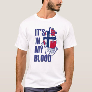 Camiseta Bandeira Norueguesa Heart Sangue Veins Mão Noruega