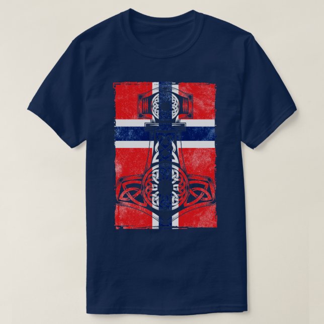 Camiseta Bandeira Norueguesa Mjlnir (Frente do Design)