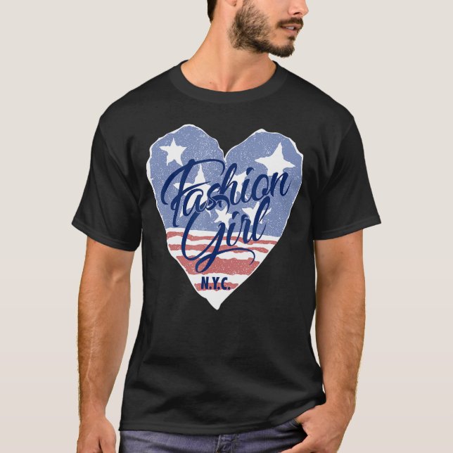 Camiseta Bandeira Nova Iorque Americana da Moça Patriótica (Frente)