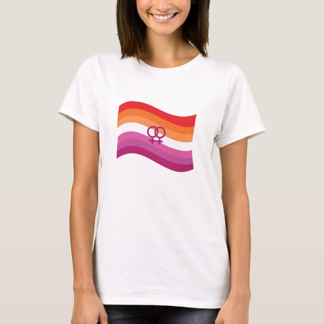 Camiseta Bandeira Ondulante do Amor Lésbico no Orgulho (Frente)