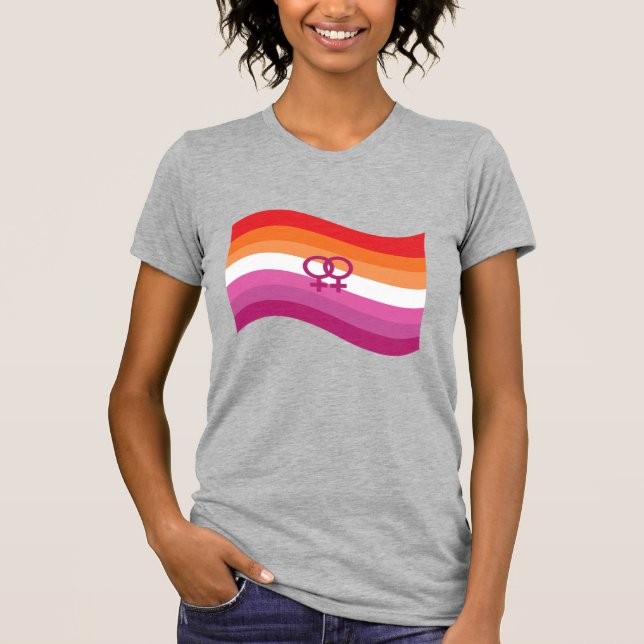 Camiseta Bandeira Ondulante Orgulho Amor Lesbiano Pôr do So (Frente)