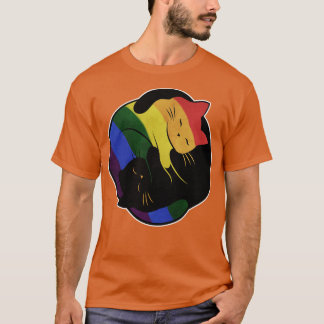 Camiseta Bandeira Orgulho gay do Rainbow Cat Yin Yang LGBT